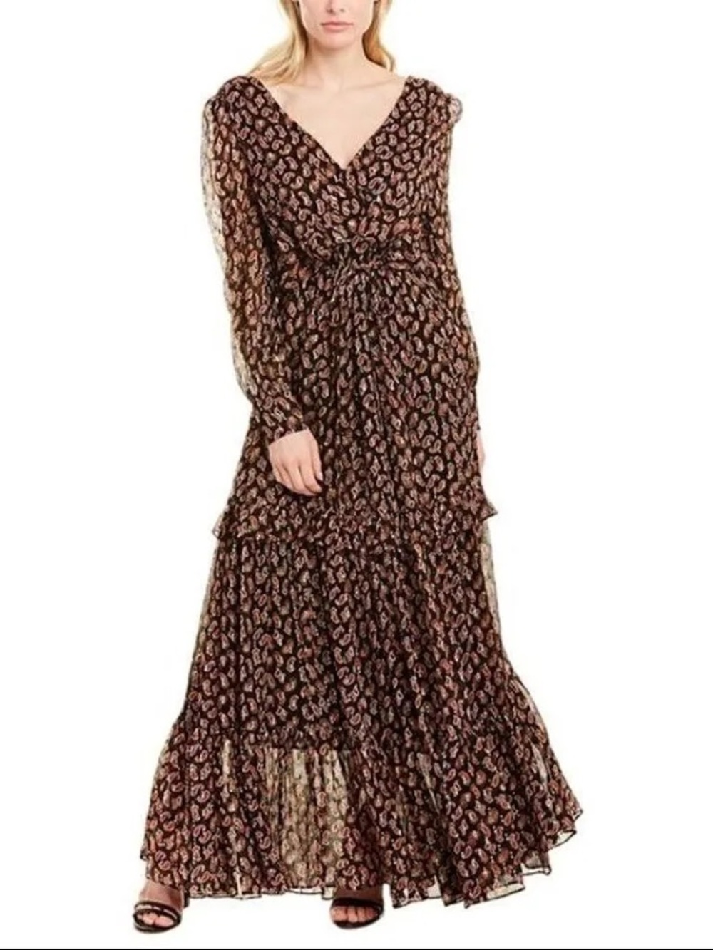 Diane Von Furstenberg DVF Winnie Black Paisley Boho Cocktail Tiered Maxi Dress